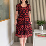 Vestido Midi Renda Com Decote Princesa Vermelho