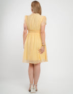 Vestido Midi Liocel Com Gola Amarração Amarelo