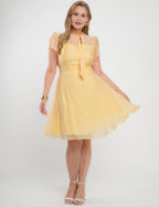 Vestido Midi Liocel Com Gola Amarração Amarelo