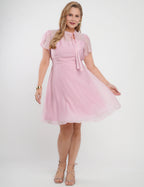 Vestido Midi Liocel Com Gola Amarração Rosa