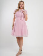 Vestido Midi Liocel Com Gola Amarração Rosa