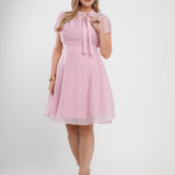 Vestido Midi Liocel Com Gola Amarração Rosa