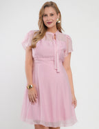 Vestido Midi Liocel Com Gola Amarração Rosa