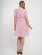 Vestido Midi Liocel Com Gola Amarração Rosa