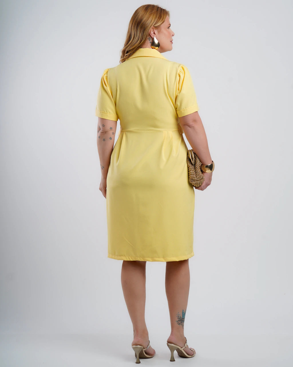 Vestido Midi Alfaiataria Com Botões Amarelo