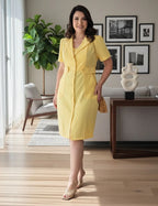 Vestido Midi Alfaiataria Com Botões Amarelo