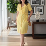 Vestido Midi Alfaiataria Com Botões Amarelo