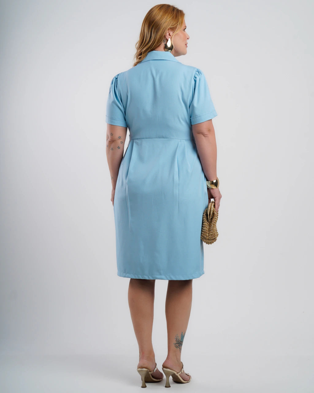 Vestido Midi Alfaiataria Com Botões Azul