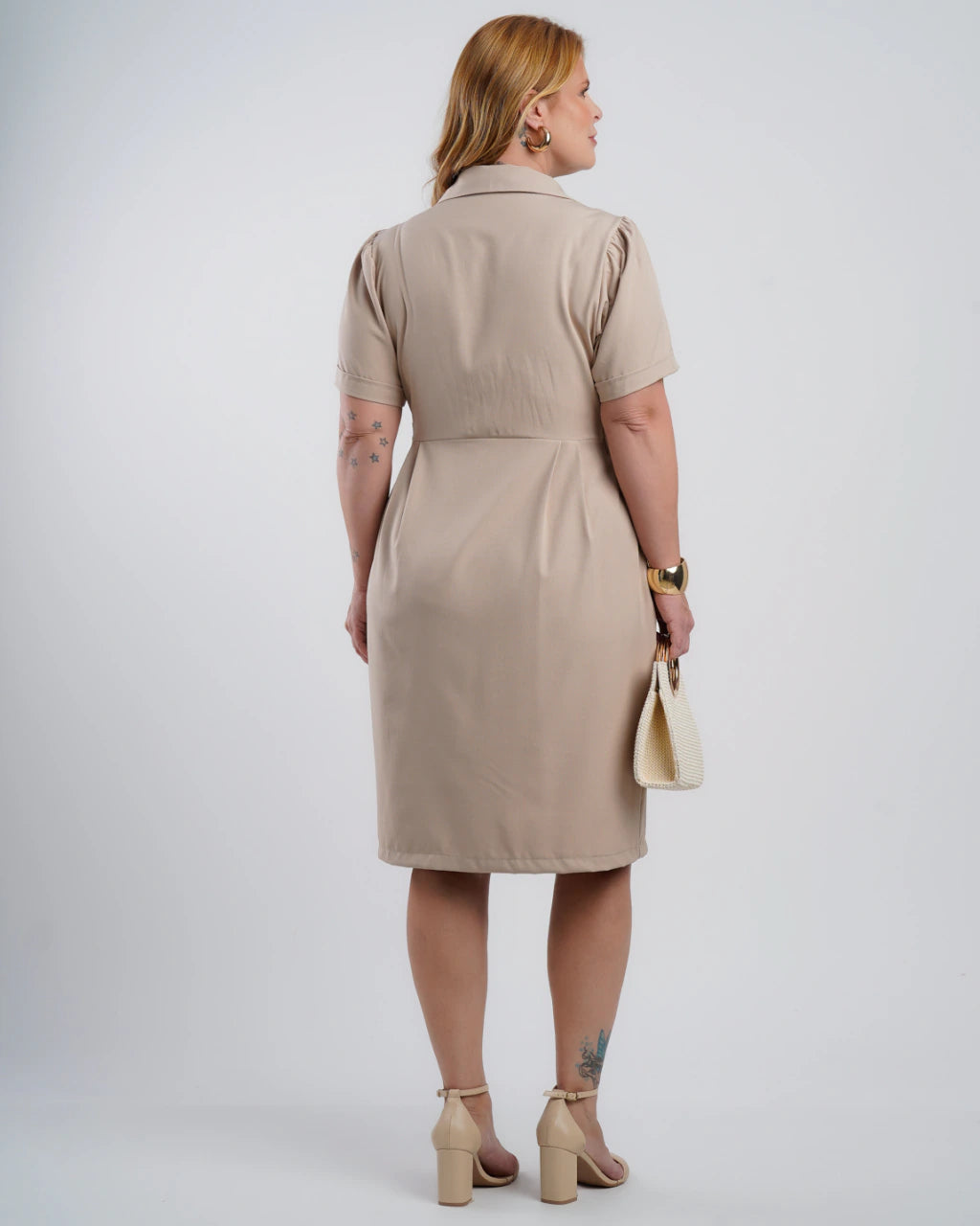Vestido Midi Alfaiataria Com Botões Bege