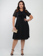 Vestido Midi Chiffon Com Textura Preto