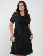 Vestido Midi Chiffon Com Textura Preto