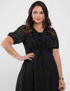 Vestido Midi Chiffon Com Textura Preto