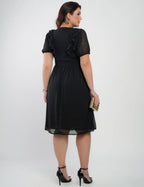 Vestido Midi Chiffon Com Textura Preto