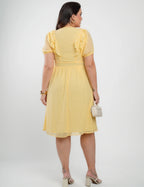 Vestido Midi Chiffon Com Textura Amarelo
