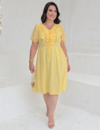 Vestido Midi Chiffon Com Textura Amarelo