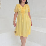 Vestido Midi Chiffon Com Textura Amarelo