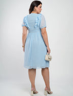 Vestido Midi Chiffon Com Textura Azul