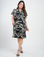 Vestido Midi Tubinho Alfaiataria Estampado Preto