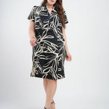 Vestido Midi Tubinho Alfaiataria Estampado Preto