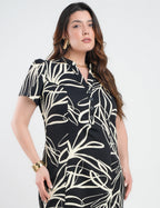 Vestido Midi Tubinho Alfaiataria Estampado Preto