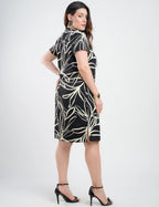 Vestido Midi Tubinho Alfaiataria Estampado Preto