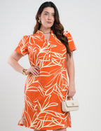 Vestido Midi Tubinho Alfaiataria Estampado Laranja