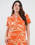 Vestido Midi Tubinho Alfaiataria Estampado Laranja