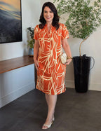 Vestido Midi Tubinho Alfaiataria Estampado Laranja