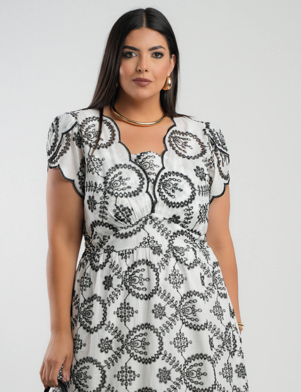 Vestido Midi Lasie Algodão Barrado Preto
