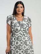 Vestido Midi Lasie Algodão Barrado Preto