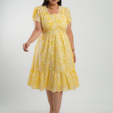 Vestido Midi Lasie Algodão Barrado Amarelo