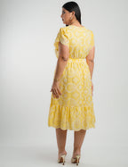 Vestido Midi Lasie Algodão Barrado Amarelo