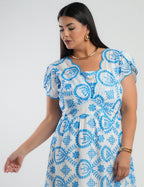 Vestido Midi Lasie Algodão Barrado Azul