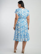 Vestido Midi Lasie Algodão Barrado Azul