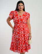 Vestido Midi Lasie Algodão Barrado Vermelho