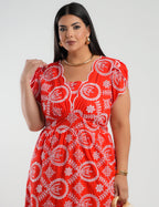 Vestido Midi Lasie Algodão Barrado Vermelho