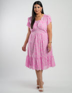 Vestido Midi Lasie Algodão Barrado Rosa