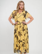 Vestido Longo Tule Com Cinto Amarelo