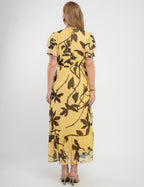 Vestido Longo Tule Com Cinto Amarelo