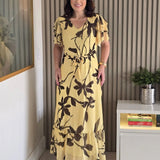 Vestido Longo Tule Com Cinto Amarelo