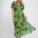 Vestido Longo Tule Com Cinto Verde