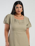 Vestido Midi Crepe Decote Com Nervuras Verde