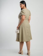 Vestido Midi Crepe Decote Com Nervuras Verde