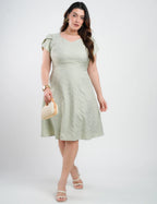 Vestido Curto Bordado Decote Princesa Verde