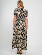 Vestido Longo Alfaiataria Twill Estampa Zebra Preto