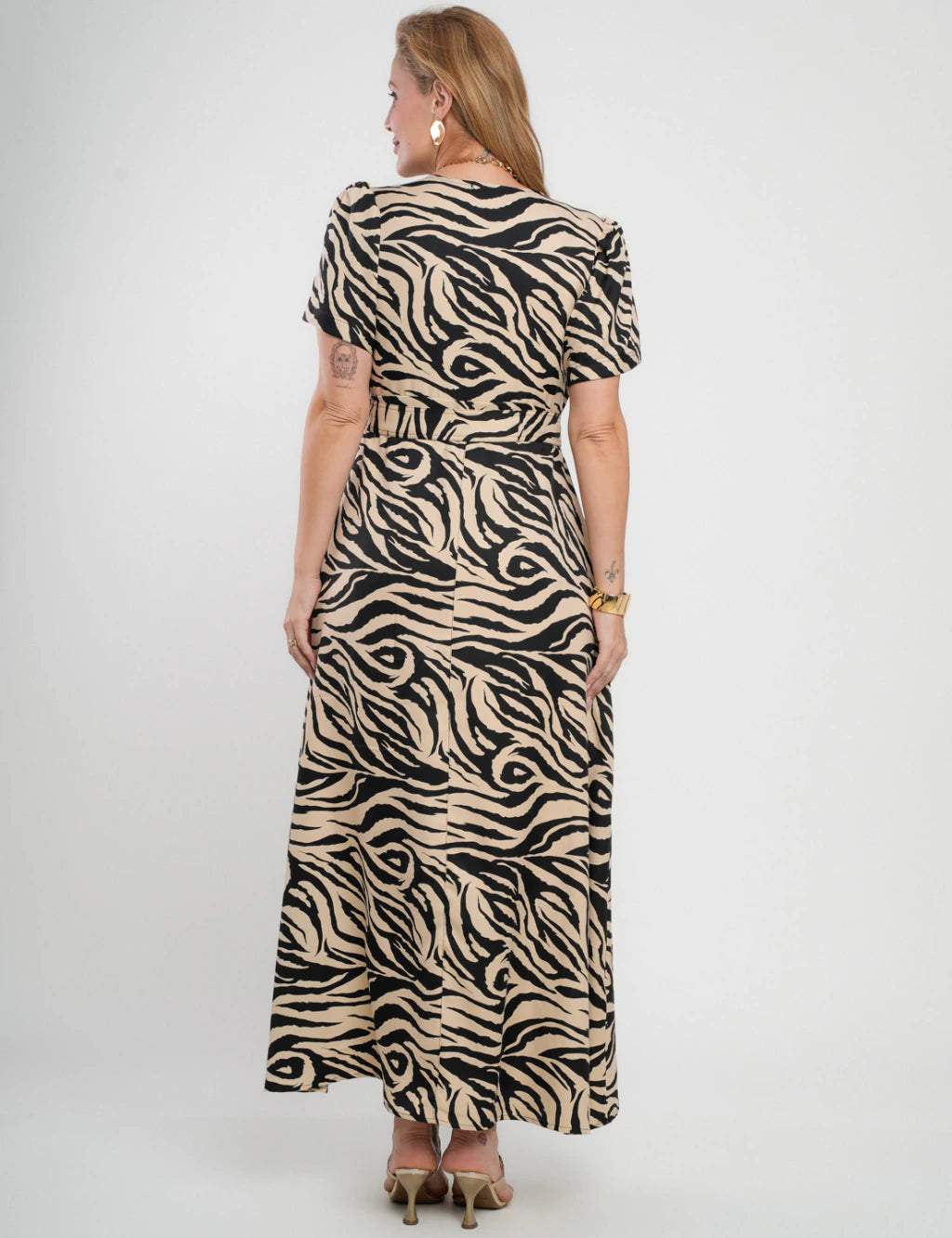 Vestido Longo Alfaiataria Twill Estampa Zebra Preto