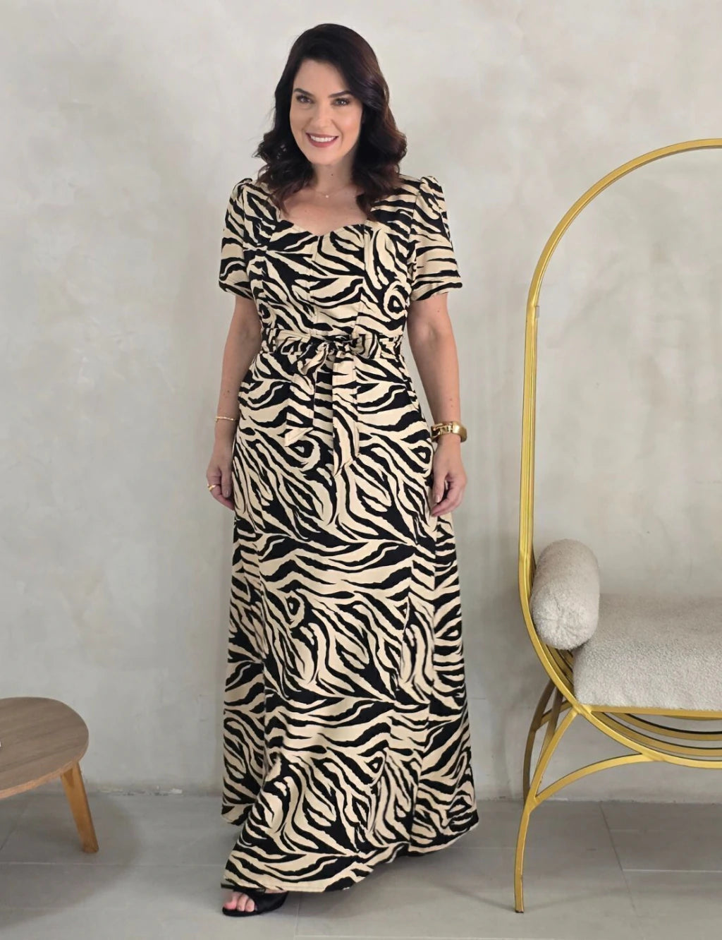 Vestido Longo Alfaiataria Twill Estampa Zebra Preto