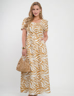 Vestido Longo Alfaiataria Twill Estampa Zebra Marrom