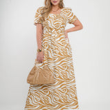 Vestido Longo Alfaiataria Twill Estampa Zebra Marrom