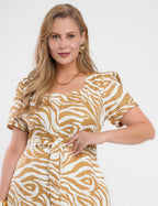 Vestido Longo Alfaiataria Twill Estampa Zebra Marrom